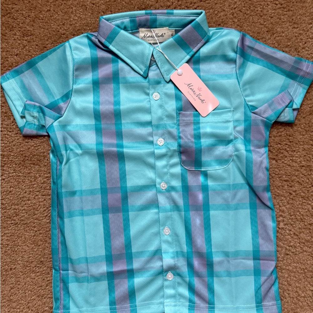 Marie Nicole Plaid Shirt in Blue and Green